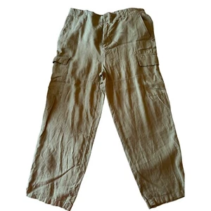 Zara Leinenmischung Cargohose Relaxed Fit Freizeit Khaki Grün Damen Größe L - Bild 1 von 4