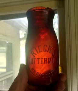 BOTELLA DE LECHE RARA ÁMBAR RIECK'S BUTTERMILK SOPLADA A MANO TEMPRANA DE 1890 DE PITTSBURGH - Imagen 1 de 7