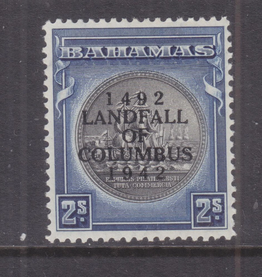 BAHAMAS, 1942 LANDFALL OF COLUMBUS, 2s. Brownish Black & Indigo, lhm. - Image 1 of 1