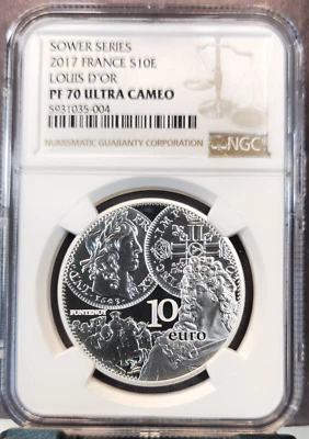2017 法国银色 10 欧元 SOWER 系列路易斯·德奥 NGC PF 70 超卡莫罕见 — 第 1/3 张图片