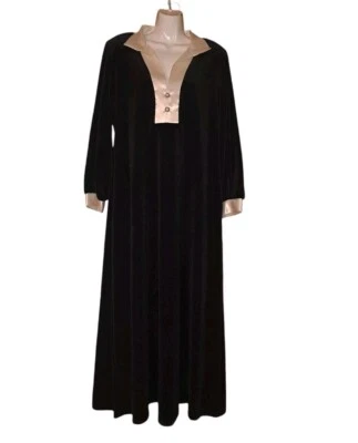 Vtg LUCIE ANN 1970's Mod Lounge Wear Maxi Dress Velour Pockets Oversized  - Image 1 of 4