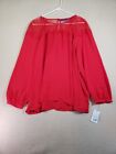 Apt.9 Top Womens 2XL Red Ballon Sleeve Round Neck Lace Stylish Flared Blouse Top