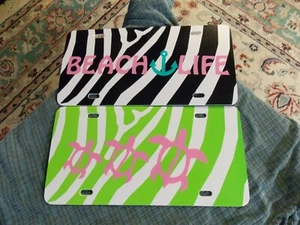BEACH LIFE ANCHOR - ZEBRA TURTLES Vinyl License Plate Wall Hangers Lot Of 2 VG ! - Picture 1 of 3