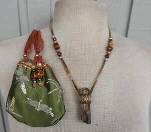 Jasper Massage Wand Beaded Necklace with Tigers Eye Gemstone Beads Reiki Healing - Picture 1 of 10