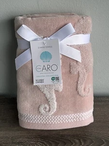 CARO Hand Towels Set of 2 Pink Seahorses NEW! - Picture 1 of 9
