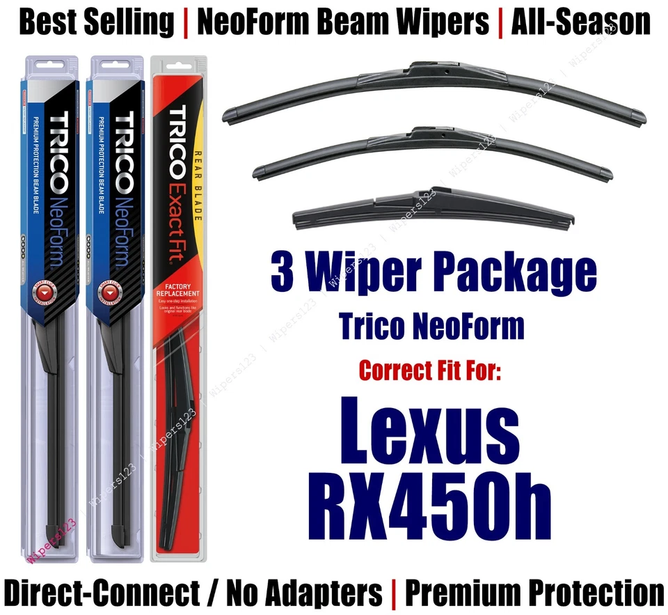 3-Pack Wipers Front & Rear NeoForm - fit 2010-2015 Lexus RX450h - 16260/220/16A - Image 1 of 1