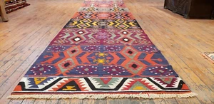 3x12ft Flat-woven Handmade Kilim Runner Rug | Decorative Runner Rug 3x12ft - Picture 1 of 11