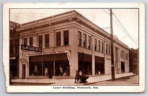Lauer Building Plymouth Indiana IN Clothes & Shoe Store 1915 Postcard - Picture 1 of 2