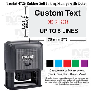 1-1/2" x 3" Large Trodat 4726 Self Inking Stamp. 5 Lines Custom Text - Picture 1 of 6