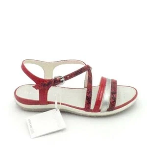 GEOX Leather Cross-Strap Sandals Vega Scarlet - Picture 1 of 5