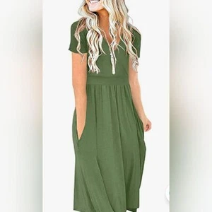 NWT DB MOON Women's Deep V Neck Short Sleeve Casual Wrap Dress W/ Pocket - Picture 1 of 7