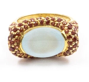 10.01ct Aquamarine and Orange Sapphire Cocktail Ring 925 Sliver in Gold Plated - Picture 1 of 5