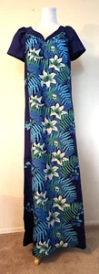 Vintage Sand Pebble Of Hawaii sz S M ? Maxi Muumuu Dress blue floral print 2829 - Picture 1 of 6