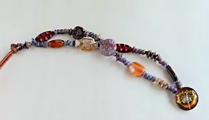 Red/Pink/Root Beer Double Strand on Leather Bead Bracelet Dragonfly Button Yevga - Picture 1 of 7