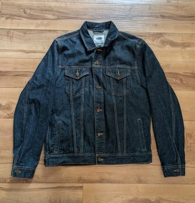 Old Navy Mens Jean Jacket 100% Cotton Denim Blue Dark Wash Multi Pocket Sz L - Image 1 of 4