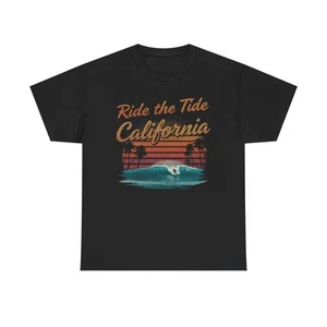 California Surfing Tee, Ride the Tide T-Shirt, Beach Lover Gift, Summer - Picture 1 of 17
