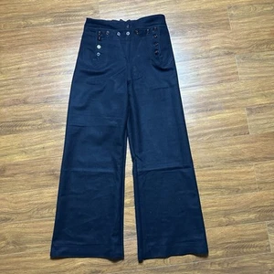Vtg US Navy Wool Sailor Pants 30x31 Wide Leg Button Flap Front Trousers 60s - Imagen 1 de 16