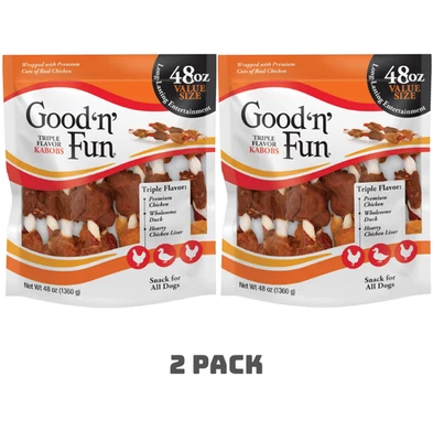 (2 pack) Good 'n' Fun Triple Flavor Kabobs, Rawhide Chews for All Dogs, 48 oz