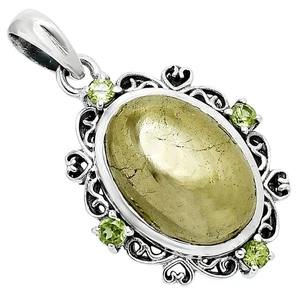 Premium Apache Gold Healer's Gold & Peridot 925 Silver Pendant Jewelry P-1743 - Picture 1 of 5