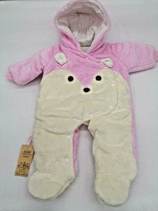 Cosy Fluffy Pink Bear Hooded Baby Suit 6 Months - Picture 1 of 3
