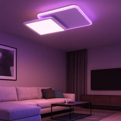 Plafonnier Lampe Lumière Du Jour Intensité Variable RGB LED Télécommande Mobile - Photo 1/4