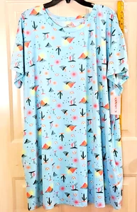 Neu mit Etikett Joyspun Damen bedrucktes Sleepshirt mit Taschen Größe 2X-3X aquamarin & pfirsichfarben - Bild 1 von 8