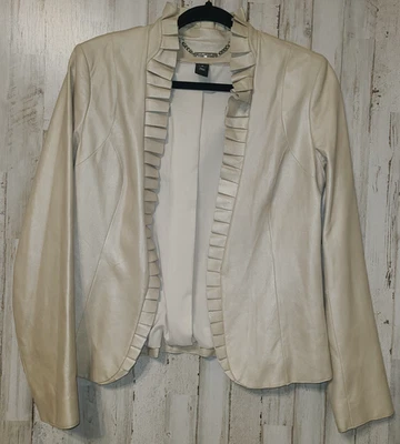 White House Black Market size S Leather Blazer Jacket Ruffle Pleat - Image 1 of 4