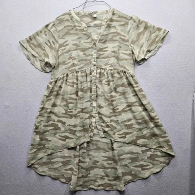 Cato Women's Size Large Beige Green Camouflage Button Down Dress - Image 1 of 4