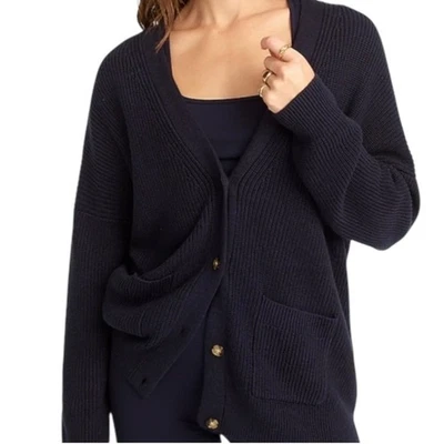 Cárdigan Suéter J Crew Algodón Mezcla Cachemira Cuello en V Botón Frontal Azul Marino Talla Mediana Foto 1 de 4