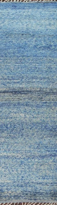 Blue Handmade Wool Carpet Moroccan Runner Rug 3x13 Ft Hallway Oriental Rug - Image 1 of 4