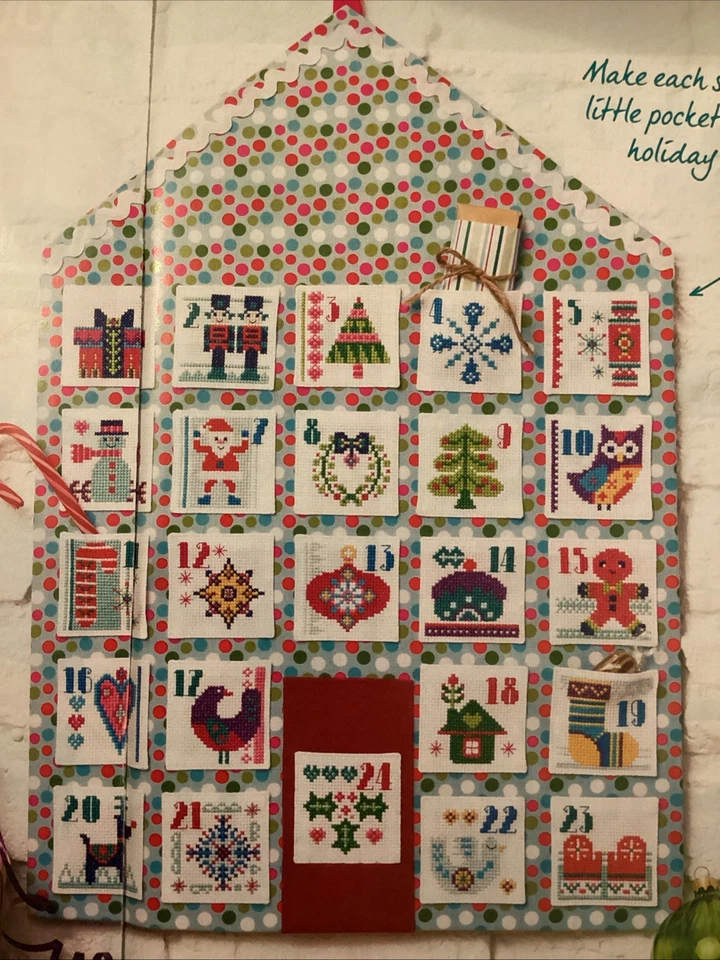 Folk Art Advent Calendar Gingerbread Owl Reindeer Christmas Cross Stitch Chart - Image 1 of 1