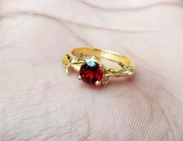 14K Yellow Gold Plated 2.40Ct Round Cut Lab Created Red Ruby Women's Band Ring Foto 1 de 1