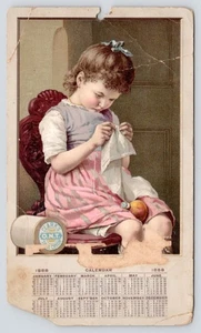 1888 Calendar, Clark's O.N.T. Spool Cotton Advertisement Victorian Trade Card - Picture 1 of 2