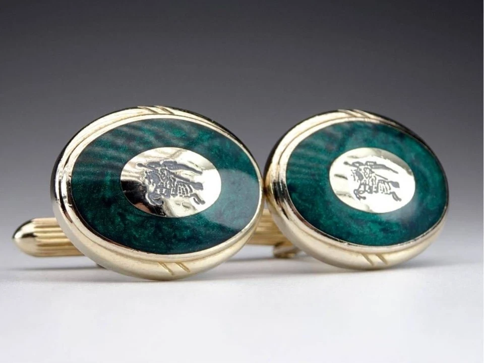 Burberry Cufflinks Oval Deep Green Armor Knight Logo Men's Accessory - Image 1 of 4