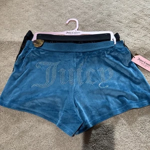 Juicy Couture 2er-Pack dunkel türkis/schwarz Velours Schlaf/Loungewear Shorts. Gr. S. Neu mit Etikett! - Bild 1 von 11