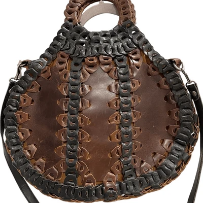 Vintage PATRICIA NASH Brown and Black Chain Link Woven Leather Handbag - Image 1 of 4