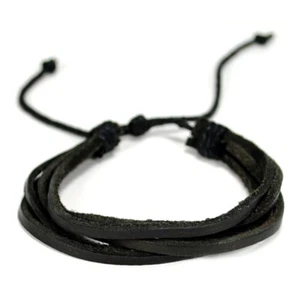 PULSERA DE CUERO NATURAL Cuerda Negra Hombres Mujeres Unisex Cáñamo Ajustable Surfista - Imagen 1 de 3