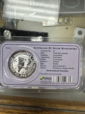 1993 Australia Coin Kookaburra BU 1 oz 999 Silver - in Littleton card - Image 1 of 2