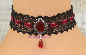 Black Lace Velvet Necklace Choker Glass Jewel Goth Victorian Steampunk medieval  - Picture 1 of 27