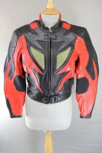 CLASSIC J&S BLACK, RED & SILVER LEATHER REFLECTIVE BIKER JACKET: SIZE 12 - Picture 1 of 9