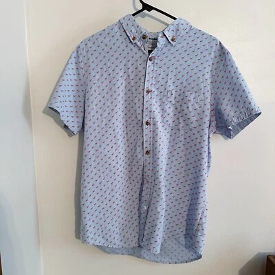 Hawaiian Shirt Flamingo Sovereign Code Mens Large Tropical Short Sleeve Blue* - Image 1 of 4