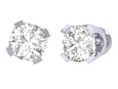 Solitaire Studs U Prong Set Earrings VS1 F 0.50 Carat Lab Grown Diamond 14K Gold - Image 1 of 4
