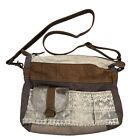 Myra Bag Crossbody Tribe Strip Upcycled Canvas & Cowhide Leather Bag S-1210 READ
