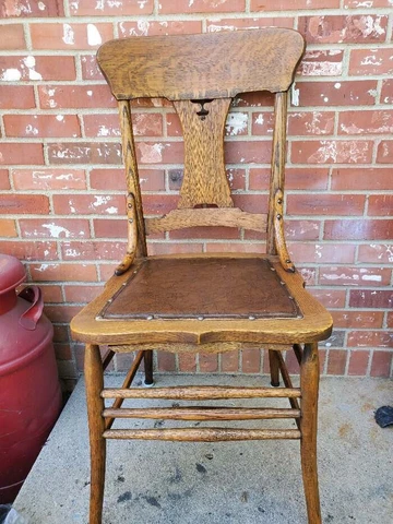 Vintage Oak Dining Chair Leather Seat Carved Back Cover