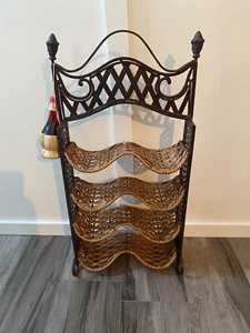 Rustic 8 Bottle Wine Rack - Wicker & Iron - Great Condition - Hanging Chianti - Picture 1 of 6
