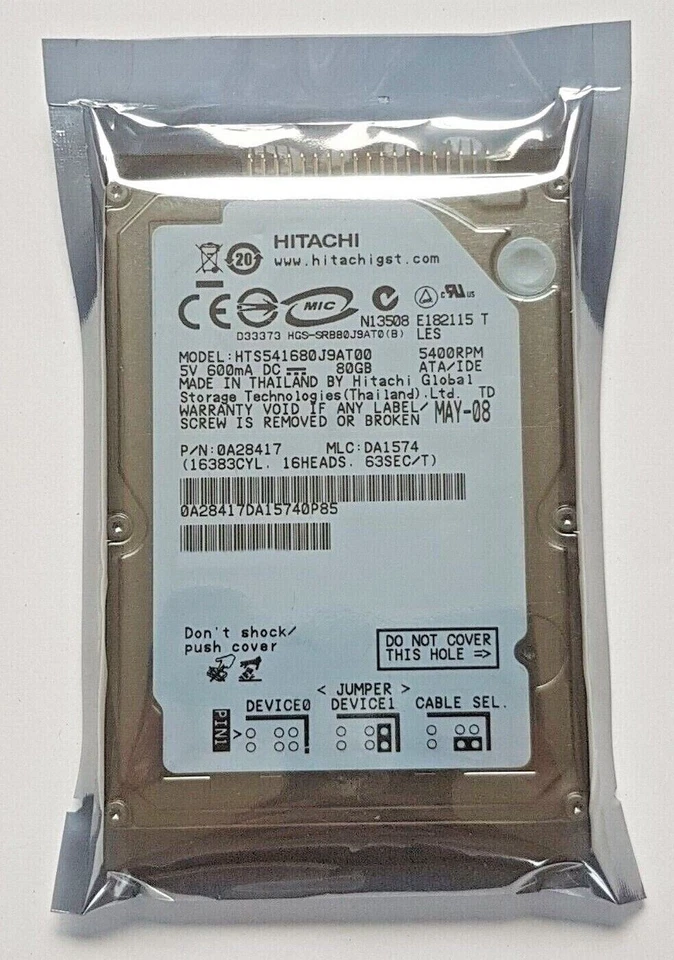 HTS541680J9AT00 Hitachi 80GB 0A28417 2.5" Laptop Hard Drive IDE PATA - Image 1 of 1