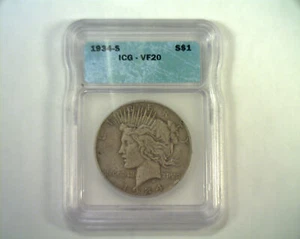 1934-S PEACE SILVER DOLLAR ICG VF 20 NICE ORIGINAL COIN BOBS COINS FAST SHIPMENT - Picture 1 of 4