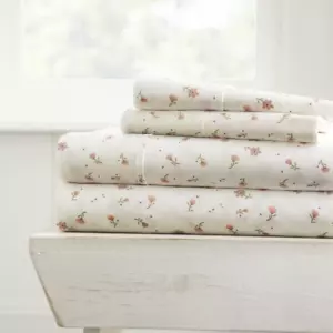 Home Collection 4-Piece Pink Floral Microfiber Full Sheet Set - Picture 1 of 12