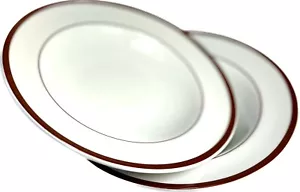 Williams Sonoma Brasserie 9” White, Maroon Band 2 Wide Rimmed Soup/Pasta Bowls - Picture 1 of 9