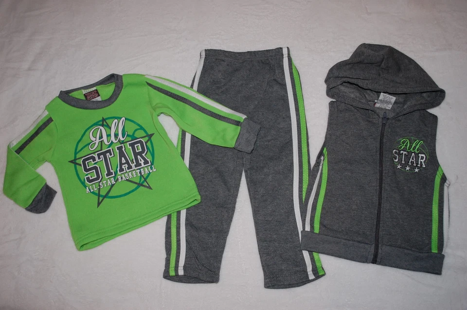 CONJUNTO DE 3 PEÇAS All Star basquete infantil masculino colete calça moletom cinza verde 4T - Imagem 1 de 1